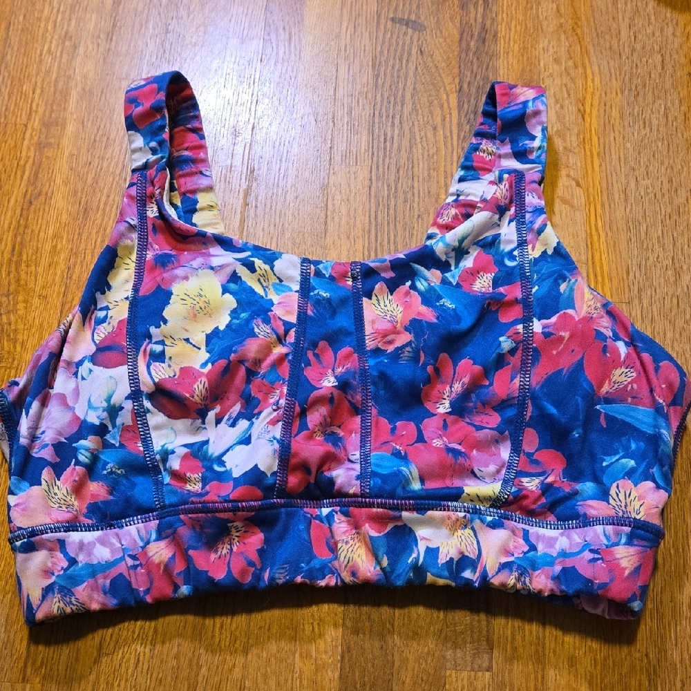 dip Women 1XL Floral Multicolor Padded Wireless Pull On Workout‎ Sports Bra
